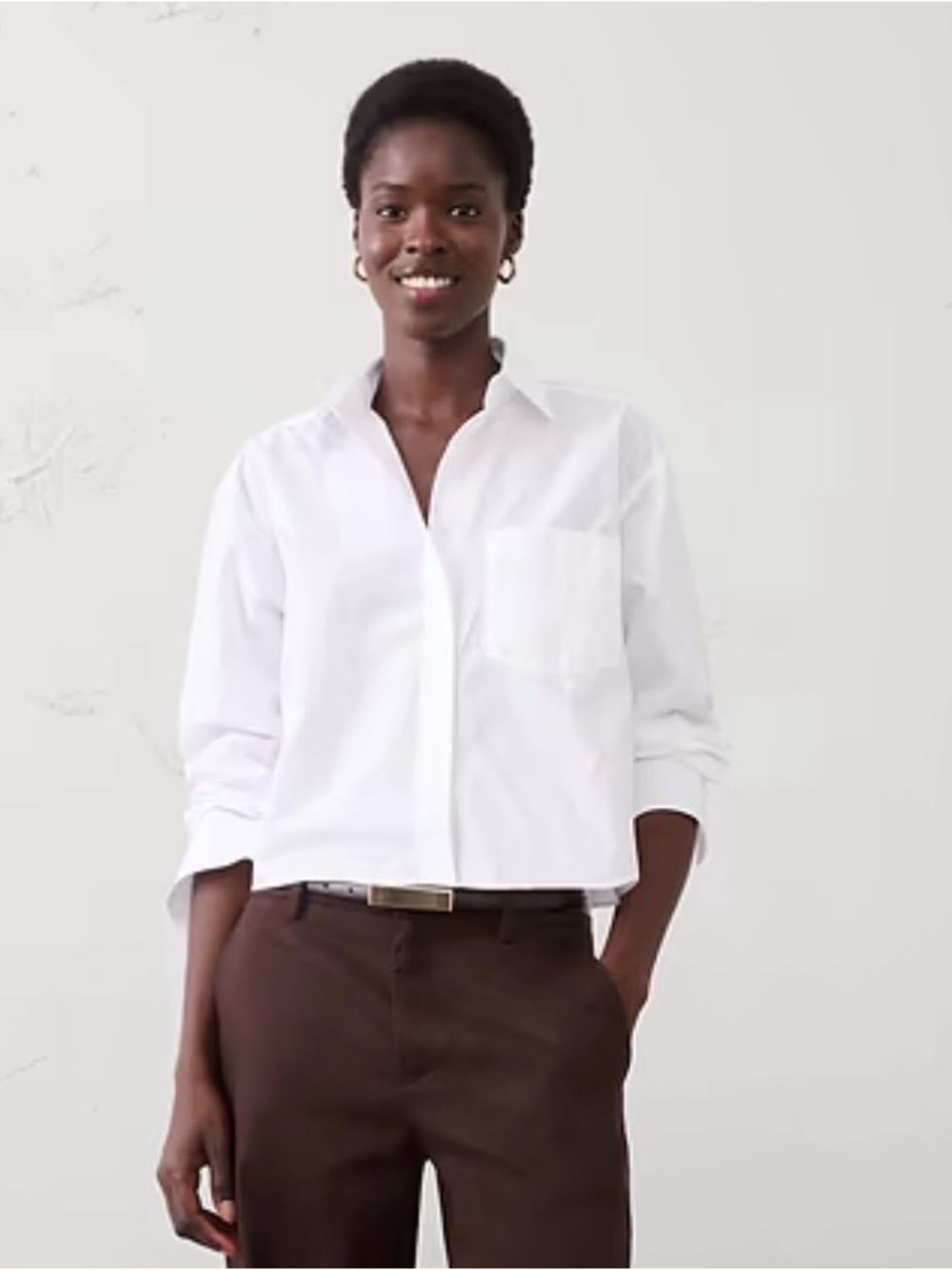 Banana Republic Cropped White Button-Down Shirt